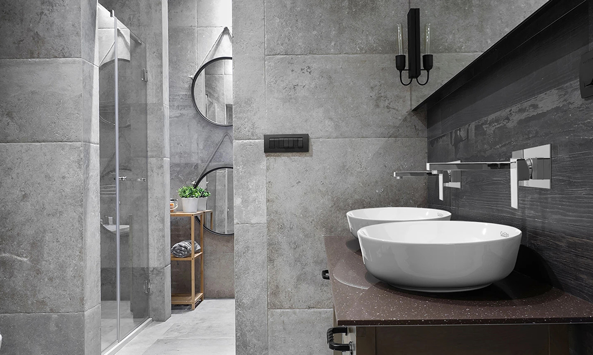 Cefito A stone tile bathroom with fittings from Cefito.