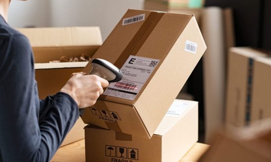 Warehousing & logistics A person scanning packages.