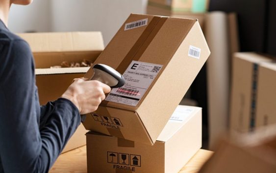 Warehousing & logistics A person scanning packages.